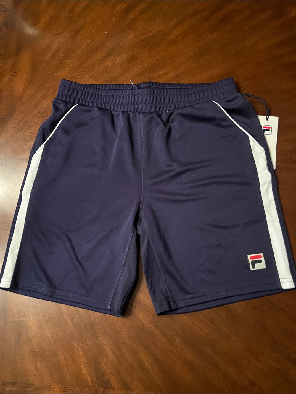 Fila Navy Athletic Shorts with White Side Panels and Logo